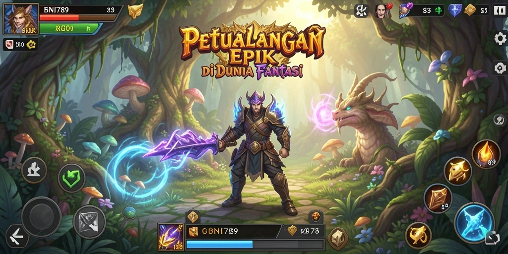 Antarmuka permainan BNI789 dengan karakter RPG yang menarik.