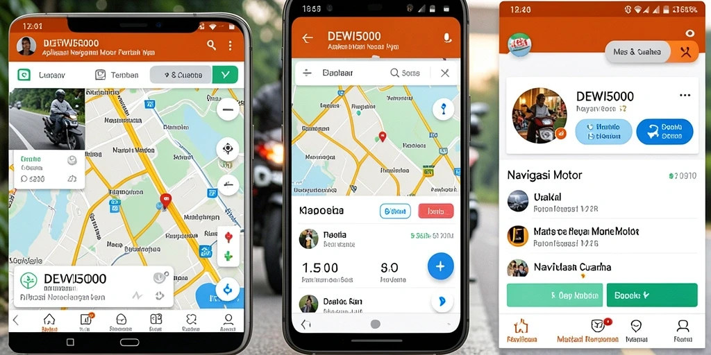 Screenshot aplikasi DEWI5000 menampilkan antarmuka navigasi motor yang intuitif.