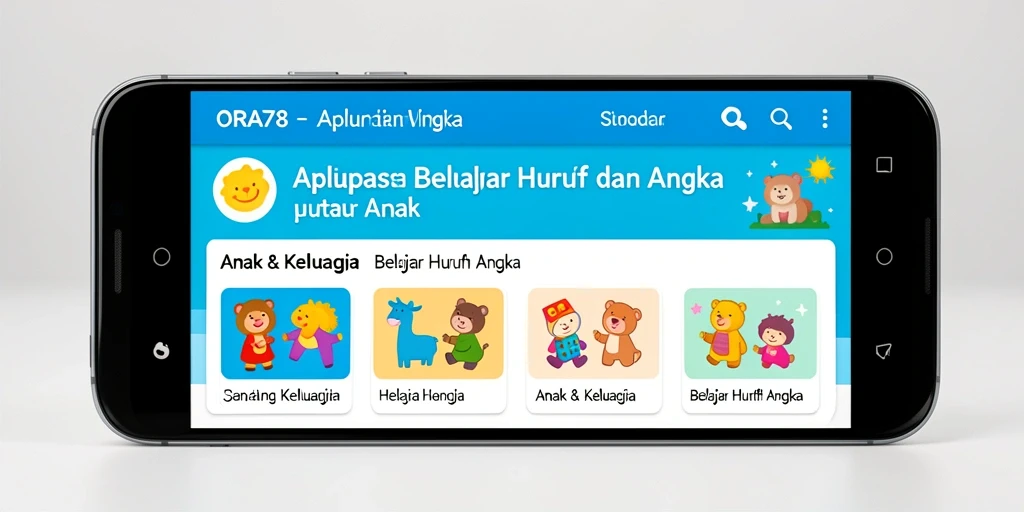 Antarmuka aplikasi ORA78 menampilkan cara belajar huruf dan angka yang interaktif.