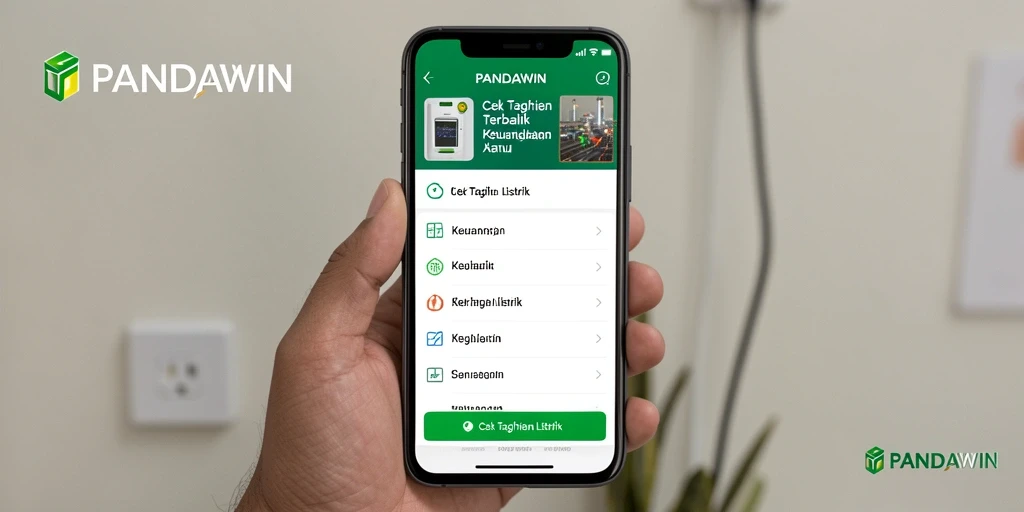 Tampilan antarmuka aplikasi PANDAWIN untuk cek tagihan listrik.