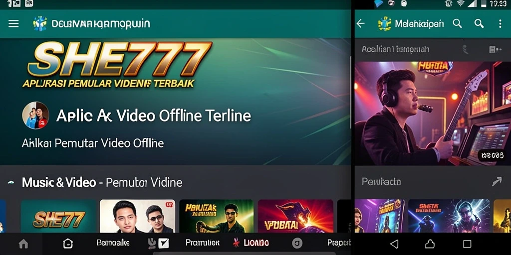 Tampilan antarmuka pengguna aplikasi Pemutar Video Offline SHE777 yang menarik.